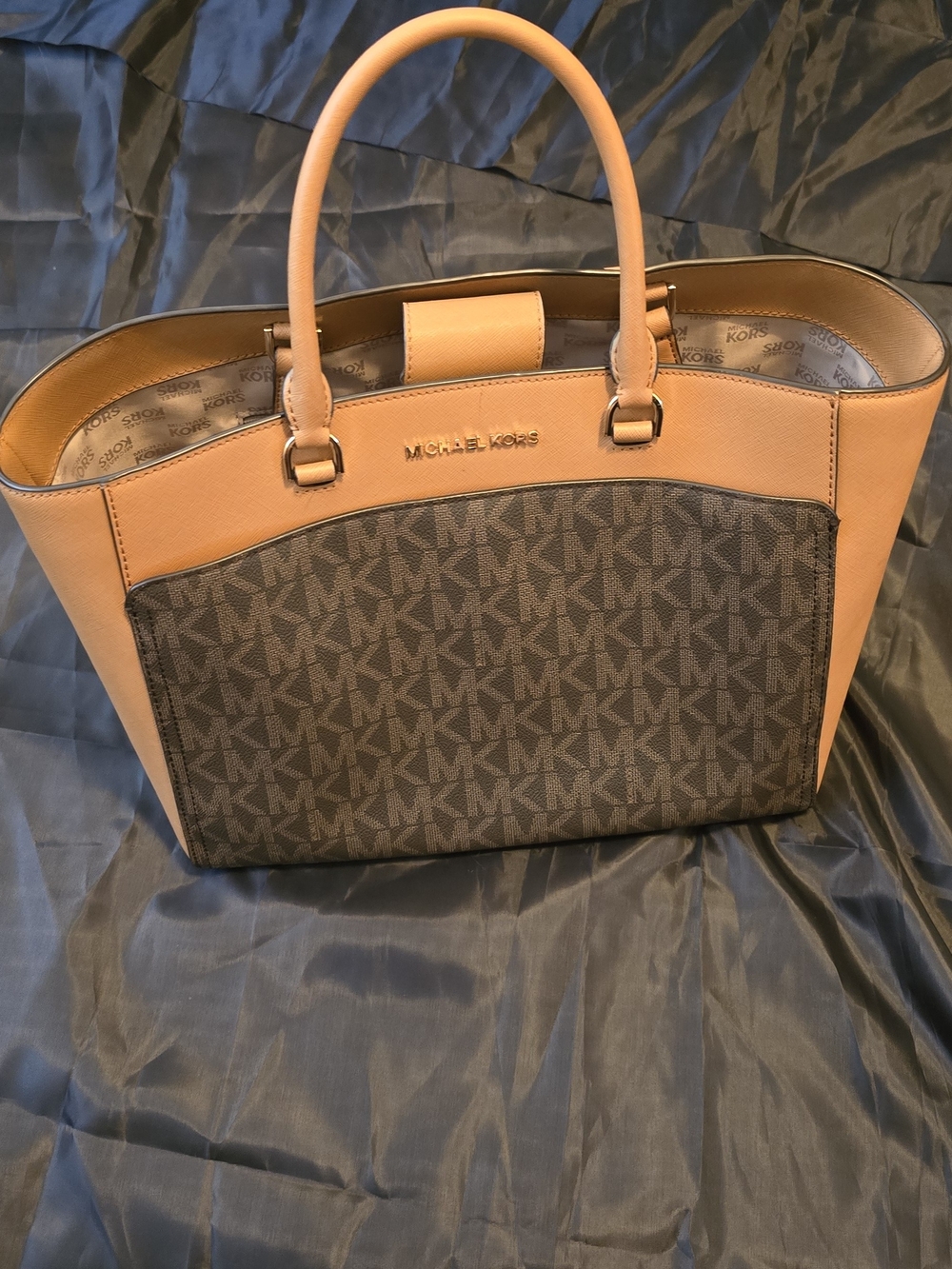 Michael Kors Tan Leather Tote with Beige Logo Interior